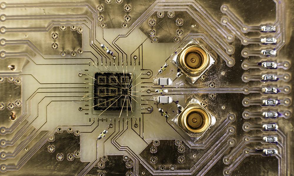A close up view of a circuit board.